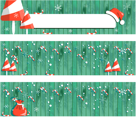 collection Christmas banner, New Year design wooden background with garlandのイラスト素材