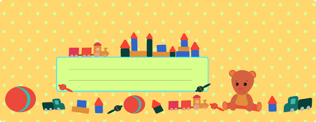 cover with teddy bear and toy Vector illustration for card, flyer, scrap page, banner, baby wear, nursery decorのイラスト素材