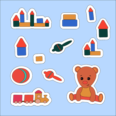 Set sticker Teddy Bear and toys. Vector illustration , label, price tag, banner, scrap noteのイラスト素材