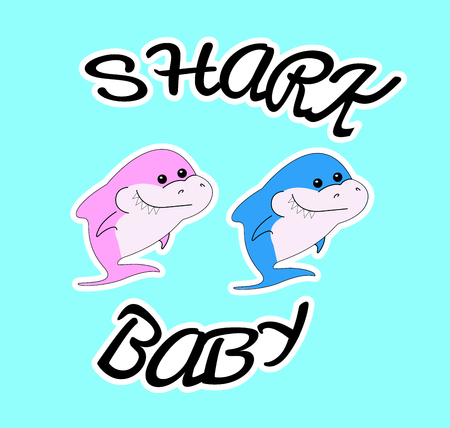 Sister shark and brother shark. pink and blue sea animals. vector Shark Family - T-Shirts, Hoodie, Tank, gifts. Vector illustration for clothes. Inspirational quote card, invitation, banner.のイラスト素材
