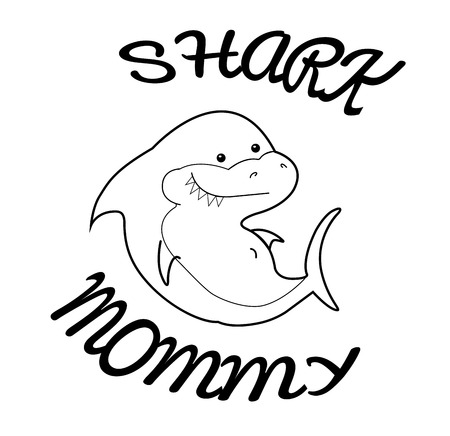 Happy Family sharks. Mommy shark. Cute cartoon outline of sea animals. Transparent black silhouette on a white background. vector illustration for coloring book or print for clotherのイラスト素材
