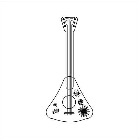 linear Musical instrument balalaika icon with floral ornament. Folk Russian music. Black Contour object isolated on a white background. Linear icon. vector line illustrationのイラスト素材