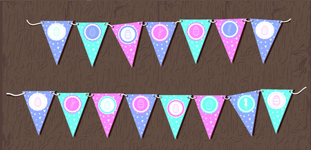 Vector Easter garlands eggs, hearts and rabbits. illustration delicate colors aquamarine turquoise, pink, blue. Silhouettes bunny and hearts. Suitable for decoration of the spring holidays. Print and cut for party easter egg huntのイラスト素材
