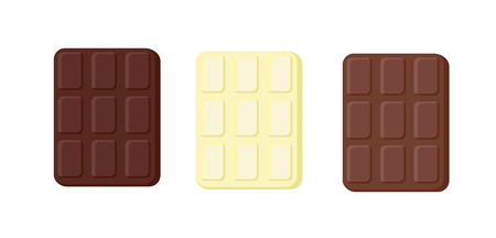 Vector three varieties of chocolate. Objects isolated on a layer. Elements of sweets. Food illustration for cards, applications. Sweet on a white background. International Chocolate Dayのイラスト素材
