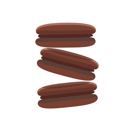 Chocolate Macaroons. Illustration iIsolated on white background. Vector delicious sweets. Design from the cafe collection. Food for web design, applications.のイラスト素材