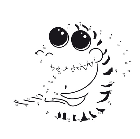 Animal sea Coloring book Tiger shark with big eyes. Vector Connect the dots for educational game. Cartoon funny isolated character. Illustration with cute contour black shark silhouetteのイラスト素材