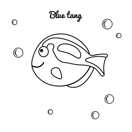 Sea animal Blue Tan. Vector marine character for coloring book for kids. Thick contour suitable for kids. Pastime with children. Educational games. Simple illustration of a black silhouette fishのイラスト素材