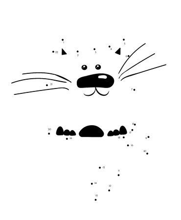Draw a cat connect the dots. Cartoon Kitten character for educational game for children, vector illustration worksheet activity for toddlers. Educational number puzzle for kids. Coloring book Dot to dot game with petのイラスト素材