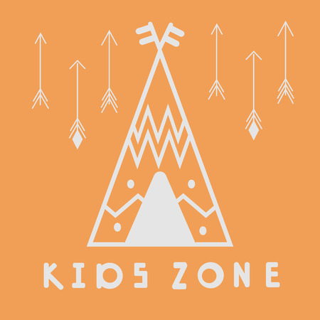 Wigwam. Kids zone poster. Vector illustration for nursery, postcard, print on the wall, pattern for...