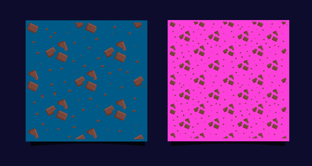 Tile with chocolate pieces. Bitten dessert. Seamless pattern with sweets. Simple print for textile design, blog background, fabric. Registration of the menu of a candy store, cafe. vector illustrationのイラスト素材