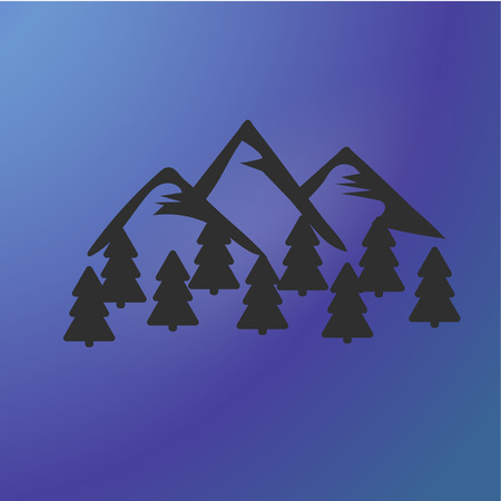 Trees and mountains. For print on shirt, graphic design. Vector illustration Gray contourt. Firs and hills. Pattern for cars. Lifestyle travel. Outdoor sticker. Silhouette landscape for logo, stamp. Suitable for cutting plotterのイラスト素材