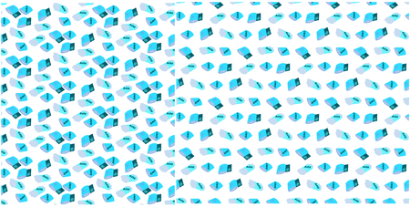 A set of seamless patterns with medical elements - bandage and cotton. Packed in blue. Endless background with pharmacy objects. For registration of magazines, flyers, booklets. Vector illustration in flat style. On white backgroundのイラスト素材