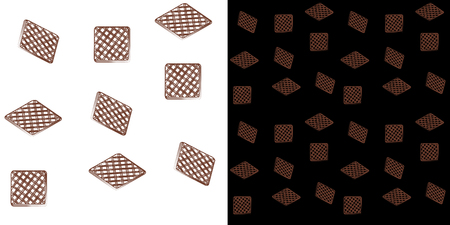 Seamless pattern with delicious crispy waffles. Two tile - white and black background. Square fresh waffles for a breakfast. Create scrap paper, print on textiles, fabrics, clothes, for interior decoration, on invitation cards. Vector illustrationのイラスト素材