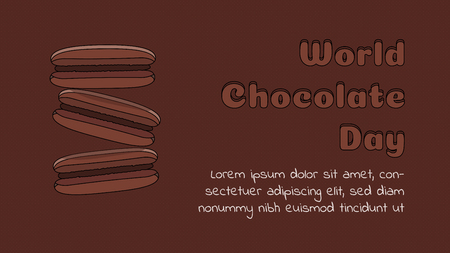 Worldwide chocolate day. Three macaroon cookies in brown background Food landing page with flat simple design. Modern design concept of web page design for website and mobile application. Vector illustration with space for text. Sweet sliceのイラスト素材