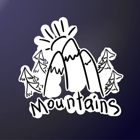 Mountain expedition - doodle style stiker. Logo in flat style. Extreme exploration car decol. Camping hiking creative emblem. Adventure outdoors. Graphic design element. Concept in black and white colors. Vector illustration.のイラスト素材