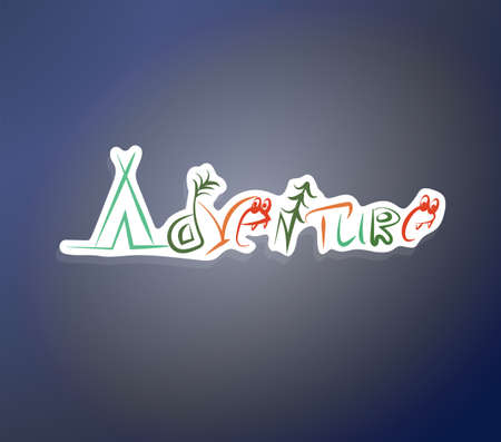 The adventure is encrypted with symbols. Funny lettering. Multicolored letters. Funny inscription. Doodle style sticker. Vector illustrationのイラスト素材