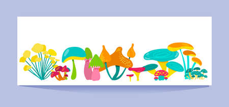 Fabulous colorful mushrooms on a white background. Vector flat illustration.のイラスト素材