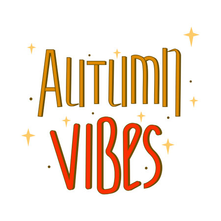 Phrase Autumn Vibes. Colored words on a white background. Vector lettering.のイラスト素材