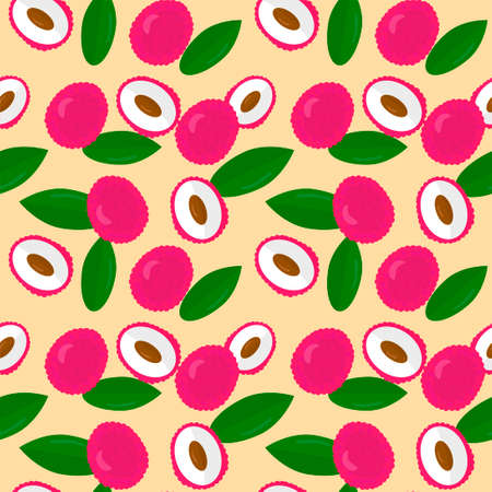 Pattern with fruits and leaves of lychee. Endless background. Fruit design for paper or fabric.のイラスト素材