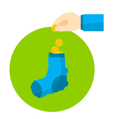 Hand puts coin deposits. Cartoon concept of alternative money storage. Vector illustration of a deposit.のイラスト素材