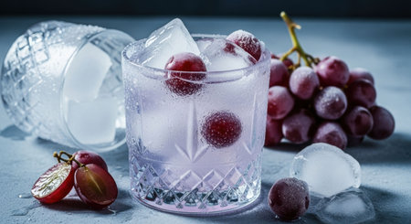 Refreshing purple cocktail with frozen red grapes and ice in a glass. Cold drink for summer party and restaurant menu.の素材