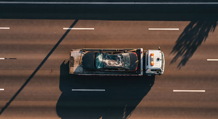 Aerial view of a car on the road. Top view.の素材