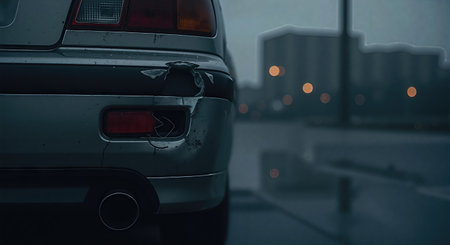 Car accident on the road at night. Close-up view.の素材