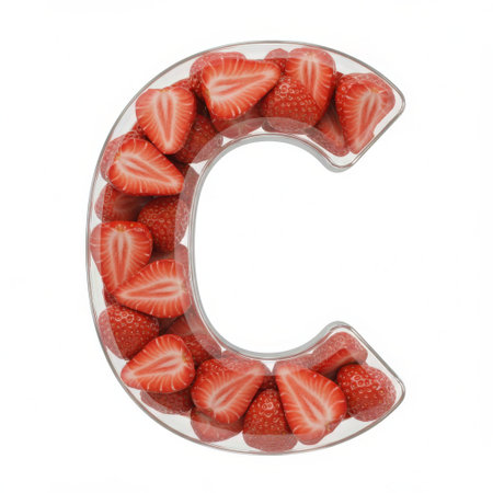 Letter C from strawberries. 3D rendering isolated on white background.の素材