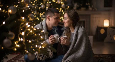 Pink decorated Christmas tree with various ornament, tinsel, and gift boxes. Festive holiday background for winter celebration, New Year, greeting card.の素材