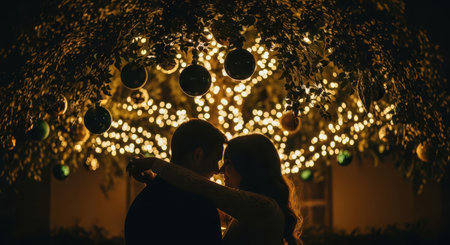 White Christmas tree adorned with pink and blue iridescent ornaments and sparkling lights for festive holiday background design concept.の素材