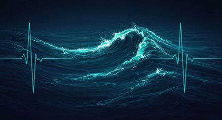 Electrocardiogram on dark blue background. 3d renderingの素材