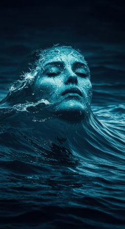 Young woman swimming in the water with her head submerged in the waterの素材