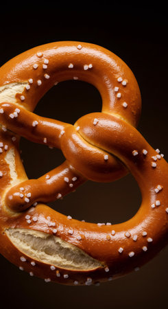 Salty pretzel, a classic German snack. Oktoberfest food concept. Delicious pastry for snack food and street food menus.の素材