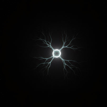 Abstract neuron cell or nerve impulse with dark background. Idea of mental illness, schizophrenia, autism, isolation.の素材