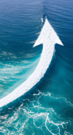 Large wave forming an upward arrow. Concept of economic growth, financial success, business progress and rising stock market trend.の素材