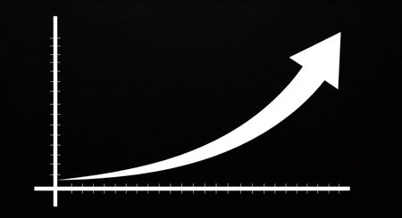 White curved arrow rising dramatically on a black background, financial chart for business growth, investment concept and market successの素材