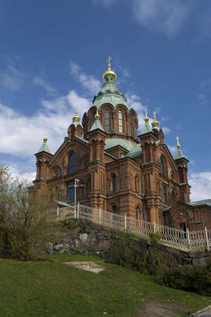 Uspensky cathedral in Helsinki, Finland. Built 1868, it is the largest Orthodox cathedral in Western Europe.の写真素材