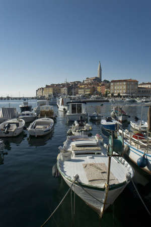Rovinj is a city in Croatia situated on the north Adriatic Sea. It is located on the western coast of the Istrian peninsula and is a popular tourist resort and an active fishing port.  の写真素材