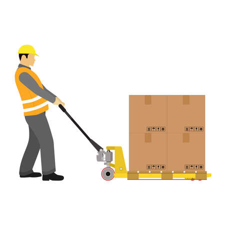Flat character people pulling hand lift vector graphicsのイラスト素材