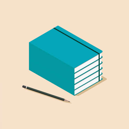 Flat design stack of books and pencil vector graphicsのイラスト素材