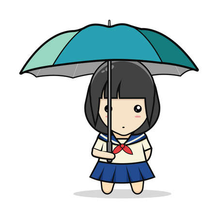 Kawai illustration Japanese school girl wearing umbrella vector graphicsのイラスト素材