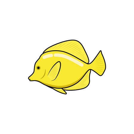 Doodle illustration yellow tang fish vector graphicsのイラスト素材