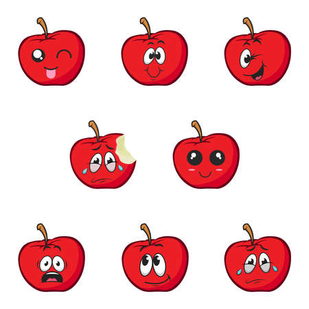 Red apple emoticon set vector graphicsのイラスト素材