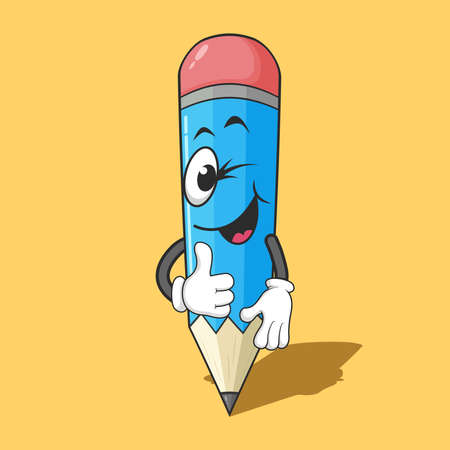 Pencil cartoon mascot thumbs up vector graphicsのイラスト素材