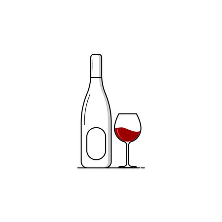 Glass of red wine and bottle icon vector graphicsのイラスト素材