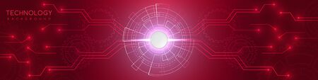 Red technology background with various technological elements. The concept of innovative high-tech communications. Digital technology and engineering.のイラスト素材