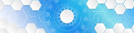 Blue technology background with various technological elements. The concept of innovative hi-tech...