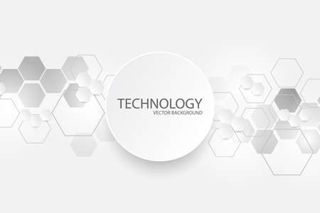 White technology background with honeycomb technological elements. The concept of innovative high-tech communications. Digital technology and engineering.のイラスト素材