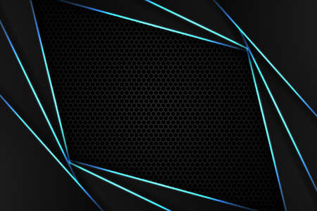 Abstract carbon fiber hexagon background with yellow glowing lines and highlights. Futuristic luxury...