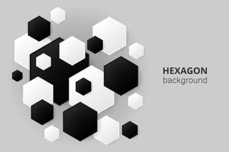 Black and white hexagonal shapes. Hexagonal technology background. Digital technology design.のイラスト素材